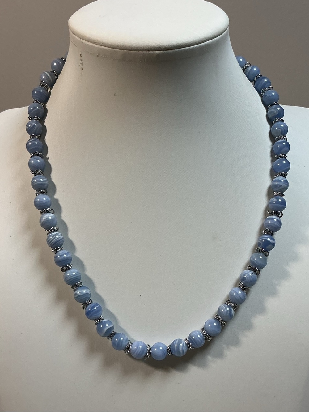 Milor Italy Blue Lace Agate Beaded Sterling Silver Necklace